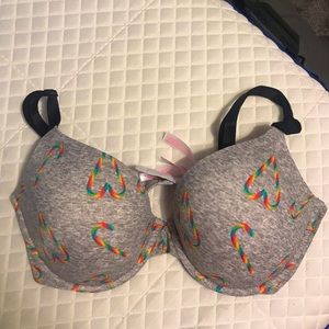 Rainbow candy cane heart bra